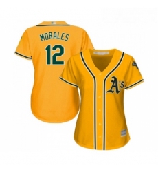 Womens Oakland Athletics 12 Kendrys Morales Replica Gold Alternate 2 Cool Base Baseball Jersey 