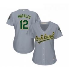 Womens Oakland Athletics 12 Kendrys Morales Replica Grey Road Cool Base Baseball Jersey 