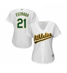 Womens Oakland Athletics 21 Marco Estrada Replica White Home Cool Base Baseball Jersey 