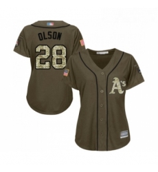 Womens Oakland Athletics 28 Matt Olson Authentic Green Salute to Service Baseball Jersey 