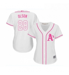 Womens Oakland Athletics 28 Matt Olson Replica White Fashion Cool Base Baseball Jersey 