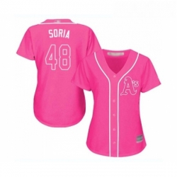 Womens Oakland Athletics 48 Joakim Soria Replica Pink Fashion Cool Base Baseball Jersey 