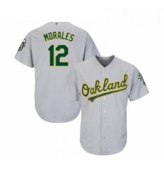 Youth Oakland Athletics 12 Kendrys Morales Replica Grey Road Cool Base Baseball Jersey 