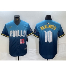 Men Philadelphia Phillies 10 J T  Realmuto Blue 2024 City Connect Limited Stitched Jersey 2