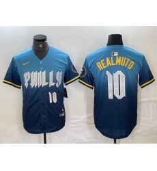 Men Philadelphia Phillies 10 J T  Realmuto Blue 2024 City Connect Limited Stitched Jersey 8