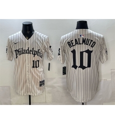 Men Philadelphia Phillies  10 J T  Realmuto Cream Pinstripe Gothic Vapor Limited Stitched Jersey
