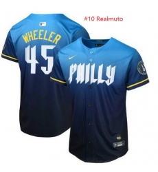 Men Philadelphia Phillies #10 J.T. Realmuto Blue 2024 City Connect Limited Stitched Baseball Jersey