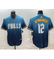 Men Philadelphia Phillies 12 Kyle Schwarber Blue 2024 City Connect Limited Stitched Jersey