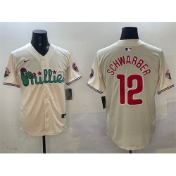 Men Philadelphia Phillies 12 Kyle Schwarber Cream Phanatic Limited Stitched Jersey
