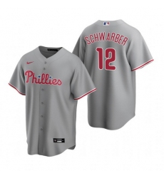Men Philadelphia Phillies 12 Kyle Schwarber Grey Cool Base Stitched Jerse
