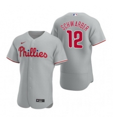 Men Philadelphia Phillies 12 Kyle Schwarber Grey Flex Base Stitched Baseball jersey