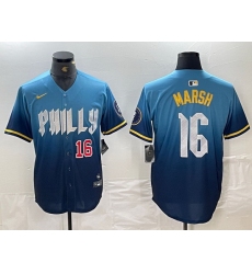 Men Philadelphia Phillies 16 Brandon Marsh Blue 2024 City Connect Limited Stitched Jersey 1