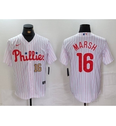 Men Philadelphia Phillies 16 Brandon Marsh White Cool Base Stitched Baseball Jersey