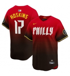 Men Philadelphia Phillies 17 Rhys Hoskins Red 2024 City Connect Limited Stitched Jersey
