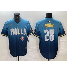 Men Philadelphia Phillies 28 Alec Bohm Blue 2024 City Connect Limited Stitched Baseball Jersey 2