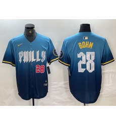 Men Philadelphia Phillies 28 Alec Bohm Blue 2024 City Connect Limited Stitched Baseball Jersey 4
