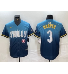 Men Philadelphia Phillies 3 Bryce Harper Blue 2024 City Connect Limited Stitched Jersey 3