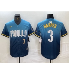 Men Philadelphia Phillies 3 Bryce Harper Blue 2024 City Connect Limited Stitched Jersey 5