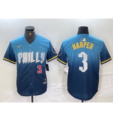 Men Philadelphia Phillies 3 Bryce Harper Blue 2024 City Connect Limited Stitched Jersey 6