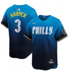 Men Philadelphia Phillies 3 Bryce Harper Blue 2024 City Connect Limited Stitched Jersey