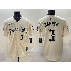 Men Philadelphia Phillies 3 Bryce Harper Cream Gothic Vapor Limited Stitched Jersey