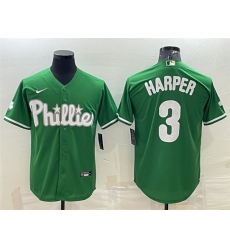 Men Philadelphia Phillies 3 Bryce Harper Green Cool Base Stitched Baseball Jersey