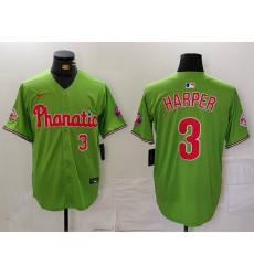 Men Philadelphia Phillies 3 Bryce Harper Green With Patch Stitched Jersey 2