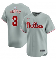 Men Philadelphia Phillies 3 Bryce Harper Grey Away Limited Stitched Jersey
