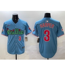 Men Philadelphia Phillies 3 Bryce Harper Light Blue Phanatic Limited Stitched Jersey