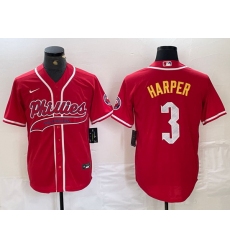 Men Philadelphia Phillies 3 Bryce Harper Red 2024 City Connect Stitched Jersey 2