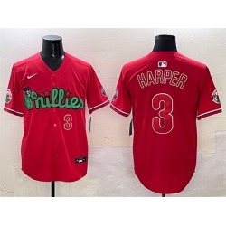 Men Philadelphia Phillies 3 Bryce Harper Red Phanatic Limited Stitched Jersey