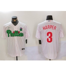 Men Philadelphia Phillies 3 Bryce Harper White Green Cool Base Stitched Jersey