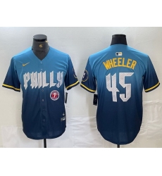 Men Philadelphia Phillies 45 Zack Wheeler Blue 2024 City Connect Limited Stitched Baseball Jersey 3