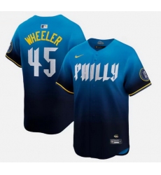 Men Philadelphia Phillies 45 Zack Wheeler Blue 2024 City Connect Limited Stitched Jersey