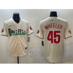 Men Philadelphia Phillies 45 Zack Wheeler Cream Phanatic Limited Stitched Jersey