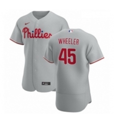 Men Philadelphia Phillies 45 Zack Wheeler Men Nike Gray Road 2020 Authentic Player MLB Jersey