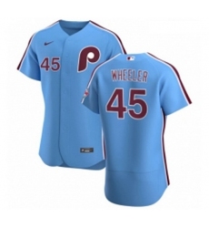 Men Philadelphia Phillies 45 Zack Wheeler Men Nike Light Blue Alternate 2020 Authentic Player MLB Jersey