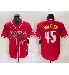 Men Philadelphia Phillies 45 Zack Wheeler Red 2024 City Connect Limited Stitched Baseball Jersey
