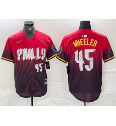 Men Philadelphia Phillies 45 Zack Wheeler Red 2024 City Connect Limited Stitched Jersey 4
