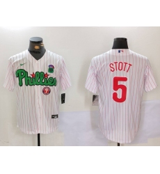 Men Philadelphia Phillies 5 Bryson Stott White Green Cool Base Stitched Jersey 1