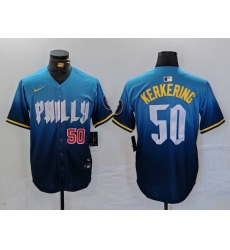 Men Philadelphia Phillies 50 Orion Kerkering Blue 2024 City Connect Limited Stitched Jersey 4