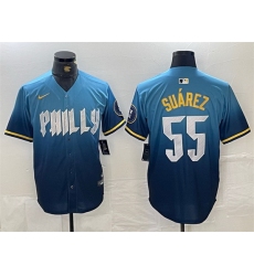 Men Philadelphia Phillies 55 Ranger Suarez Blue 2024 City Connect Limited Stitched Jersey