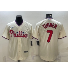 Men Philadelphia Phillies 7 Trea Turner Cream Cool Base Stitched Baseball Jersey