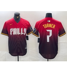 Men Philadelphia Phillies 7 Trea Turner Red 2024 City Connect Limited Stitched Jersey 1