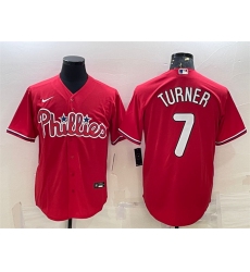 Men Philadelphia Phillies 7 Trea Turner Red Cool Base Stitched Baseball Jersey