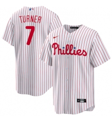 Men Philadelphia Phillies 7 Trea Turner White Cool Base Stitched Baseball Jersey