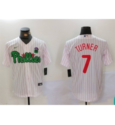 Men Philadelphia Phillies 7 Trea Turner White Green Cool Base Stitched Jersey