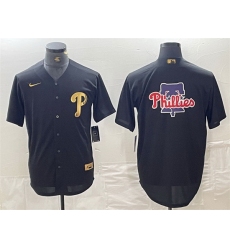 Men Philadelphia Phillies Black Team Big Logo Cool Base Stitched Baseball Jersey  B71