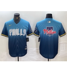 Men Philadelphia Phillies Blue Team Big Logo 2024 City Connect Limited Stitched Baseball Jersey