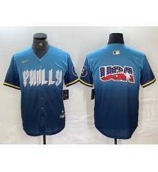 Men Philadelphia Phillies Blue Team Big Logo 2024 City Connect Limited Stitched Baseball Jerseys
